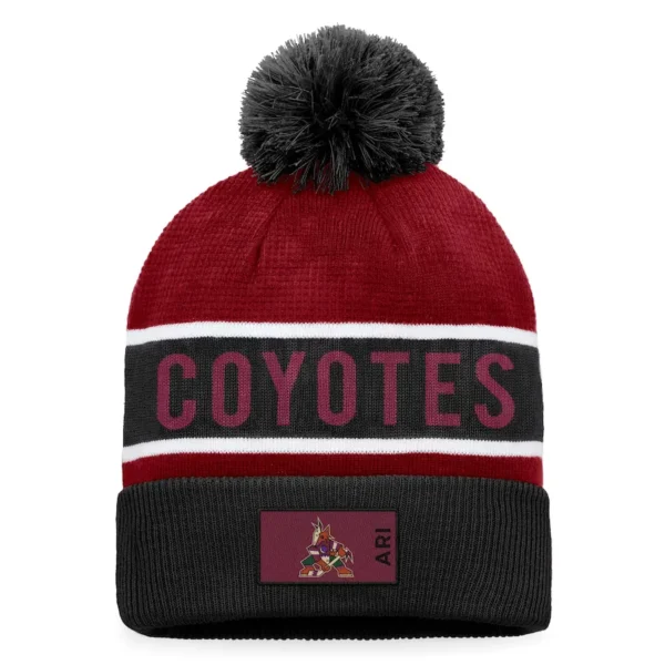 Men's Arizona Coyotes Fanatics Branded Black/Garnet Authentic Pro Rink Cuffed Knit Hat with Pom