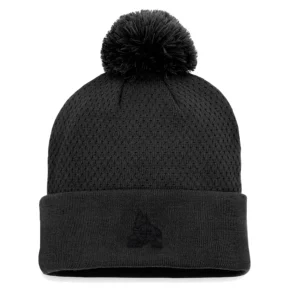 Arizona Coyotes Fanatics Branded Black Authentic Pro Road Cuffed Knit Hat with Pom